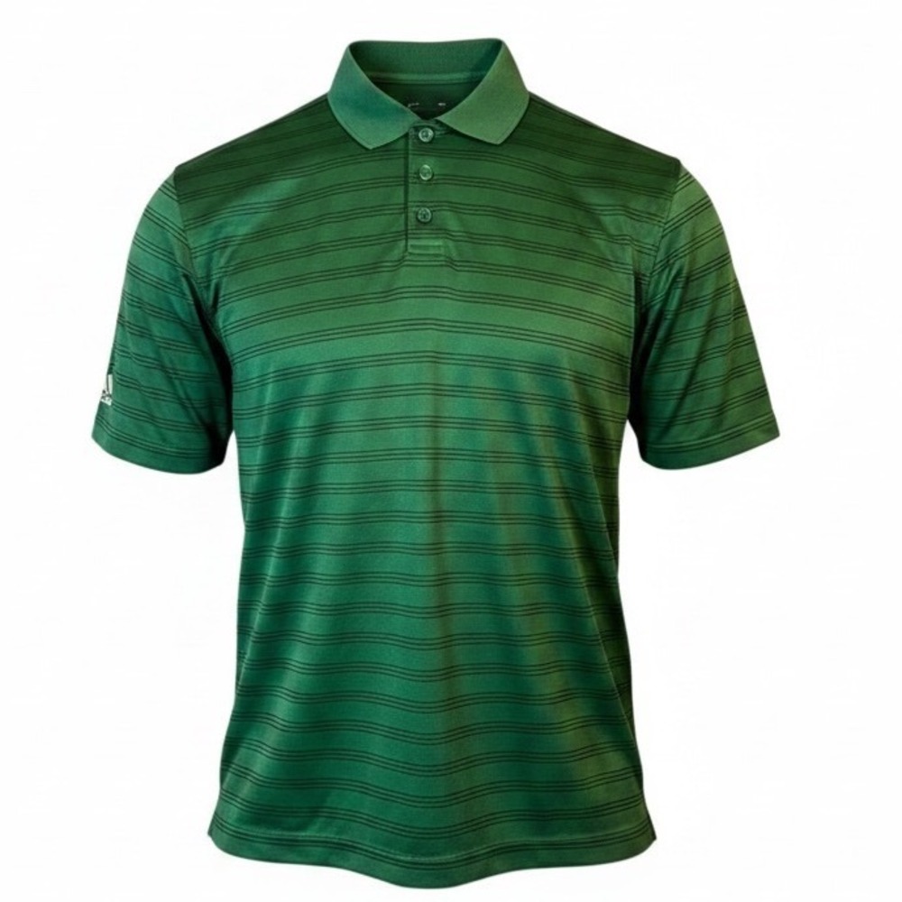 Adidas ClimaLite Men's XL Green Striped Golf Polo Shirt Short Sleeve Performance